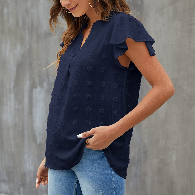 Womens V Neck Ruffle Sleeve Flowy  Summer Tops(BUY 2 FREE SHIPPING)