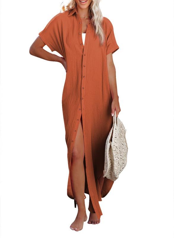 Womens Casual Short Sleeve Side Split Button Down Long Cardigans