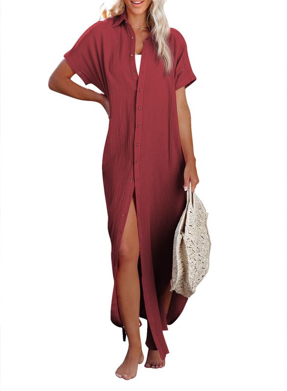 Womens Casual Short Sleeve Side Split Button Down Long Cardigans