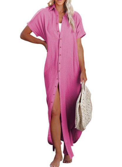 Womens Casual Short Sleeve Side Split Button Down Long Cardigans