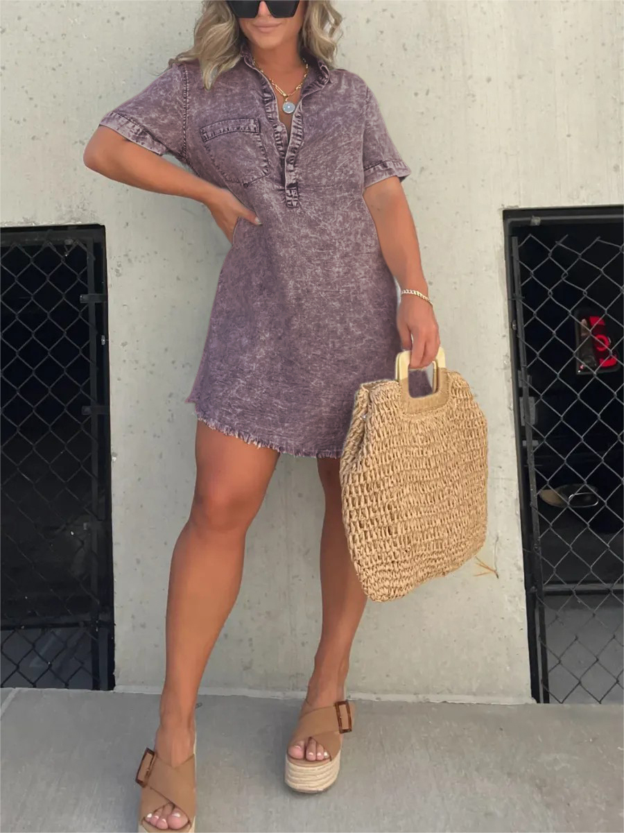 Women's Washed Shirt Dress (Buy 2 Free Shipping)-Pink Laura