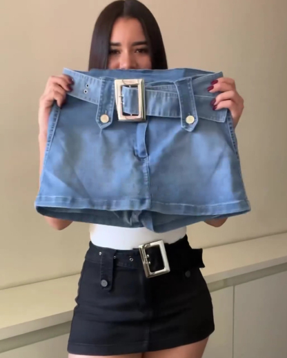 High Waisted Mini Slim Fit Denim Skirt With Shorts Underneath