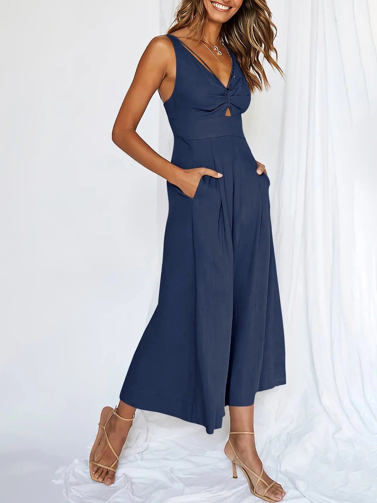 New Summer V Neck Cutout High-Waist Rompers