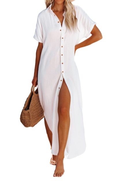 Womens Casual Short Sleeve Side Split Button Down Long Cardigans
