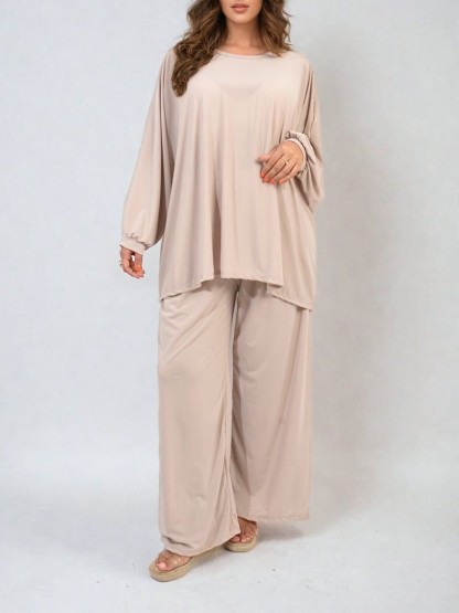 HOT SALE Casual Oversized Long Sleeve Top and Wide Leg Pants Set (Buy 2 Free Shipping)