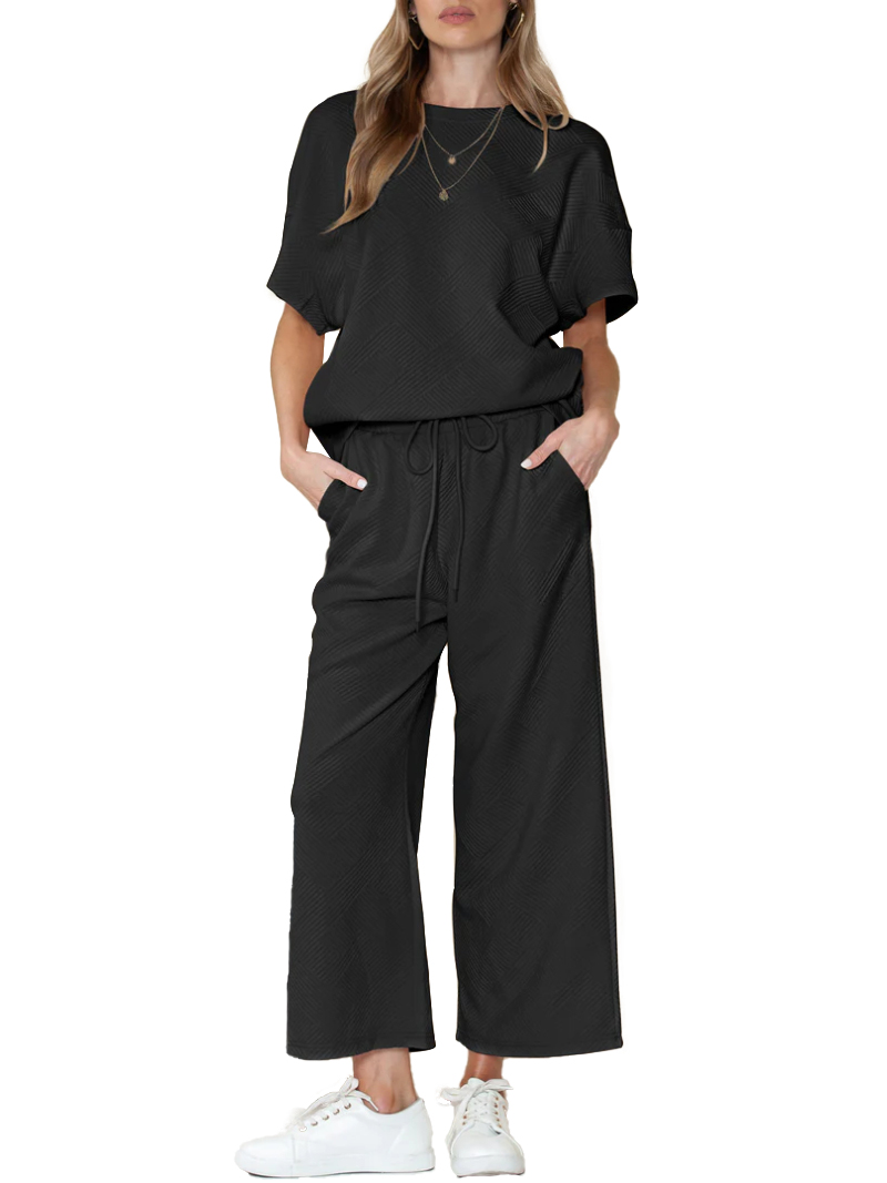 2024 Women's Textured Loose Fit T Shirt Set (Buy 2 Free Shipping)-hivebabe.com