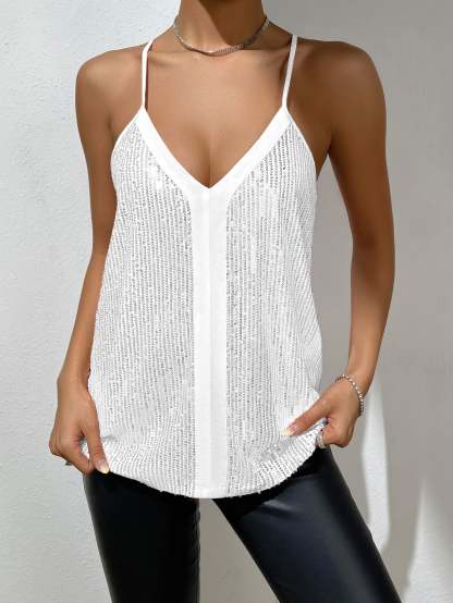 Spaghetti Strap Sleeveless Sequin Cami Top