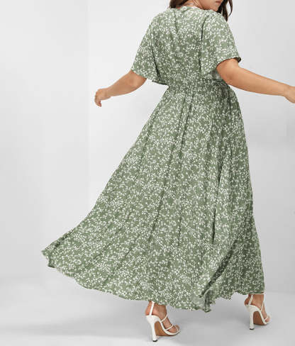 Flutter Sleeve Ditsy Floral Split Maxi Dress