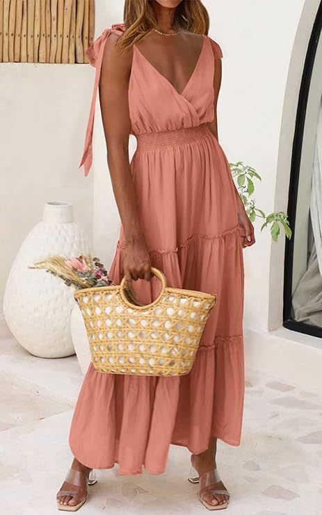 New🔥Women's Cross Neck Summer Sleeveless Tiered Maxi Dress💝-hivebabe.com