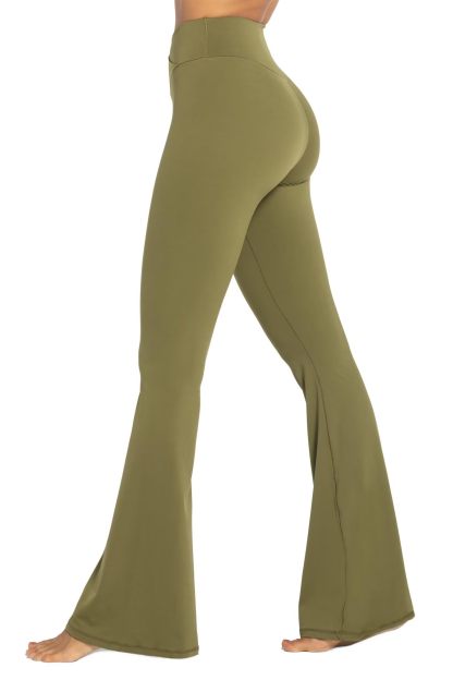 Womens Flare Leggings with Tummy Control Crossover Waist and Wide Leg