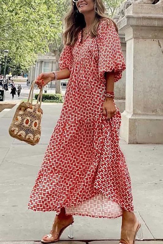 Women's Boho Puff Sleeve Maxi Dress (Buy 2 Free Shipping)
