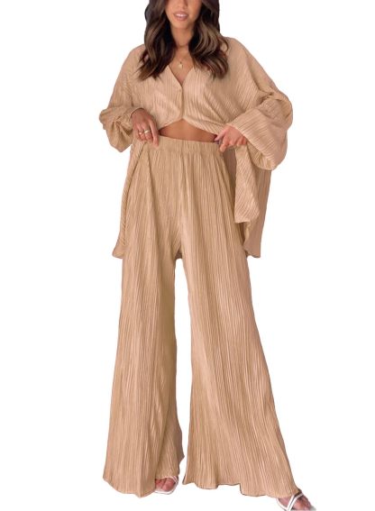 Womens  Pleated Button Up Two-Piece Maternity Set
