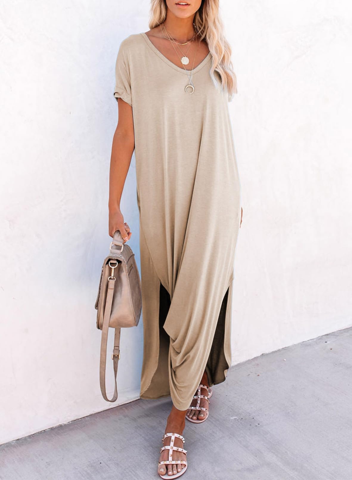 Womens Summer Casual Loose Maxi Dresses  Beach Outfit