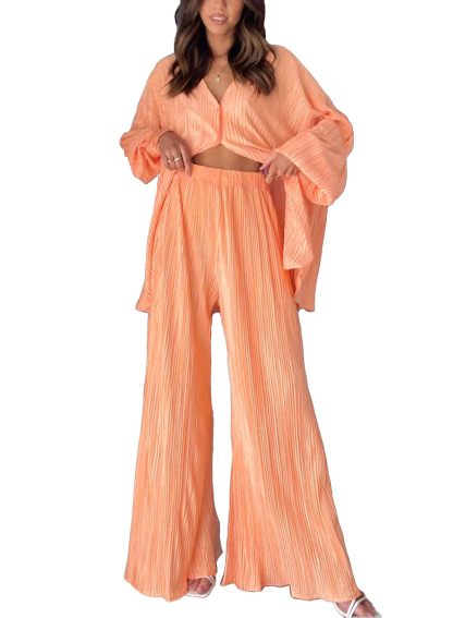 Womens  Pleated Plisse Button Up Two-Piece Maternity Set