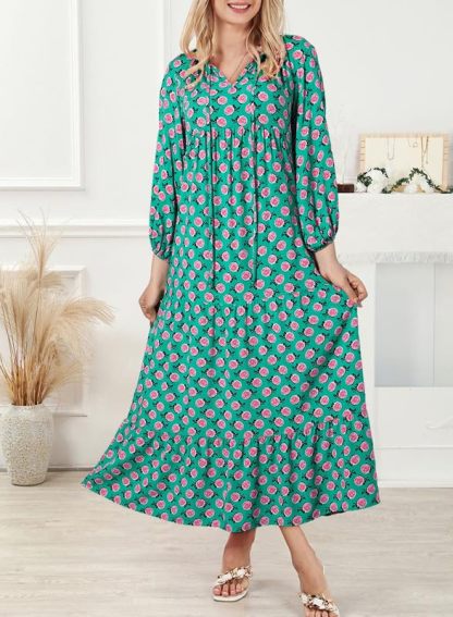 Women's Boho Puff Sleeve Maxi Dress (Buy 2 Free Shipping)