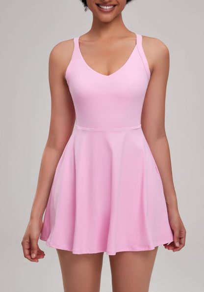 Open-Back with Eazy Peezy Built in Shorts Workout Athletic Dresses