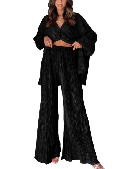 Womens  Pleated Button Up Two-Piece Maternity Set