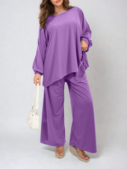 HOT SALE Casual Oversized Long Sleeve Top and Wide Leg Pants Set (Buy 2 Free Shipping)