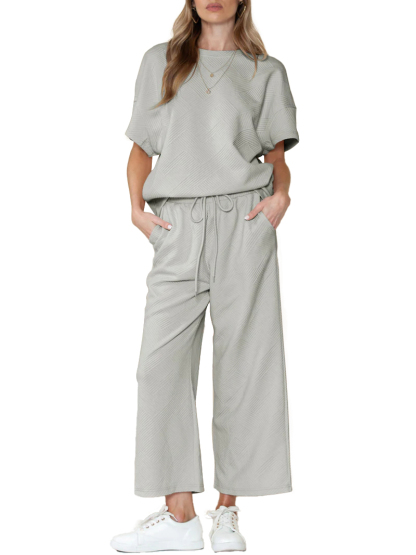 2024 Women's Textured Loose Fit T Shirt Set (Buy 2 Free Shipping)-hivebabe.com