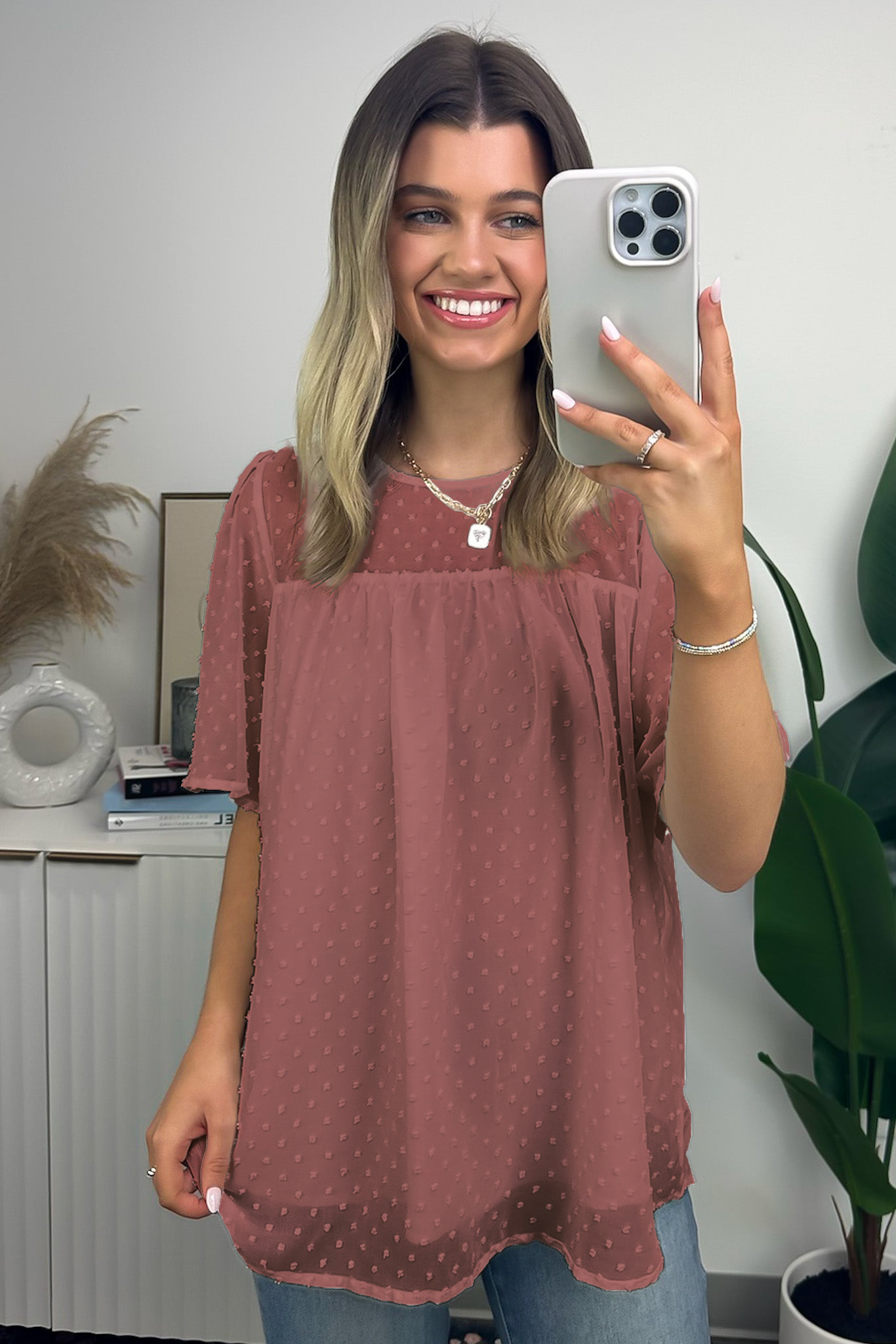 Exceptional Entrance Swiss Dot Flutter Sleeve Top