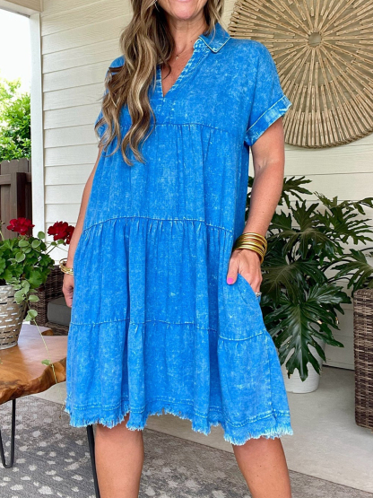 2024 Vintage Washed Denim Dress - Effortlessly Chic(Buy 2 Free Shipping）