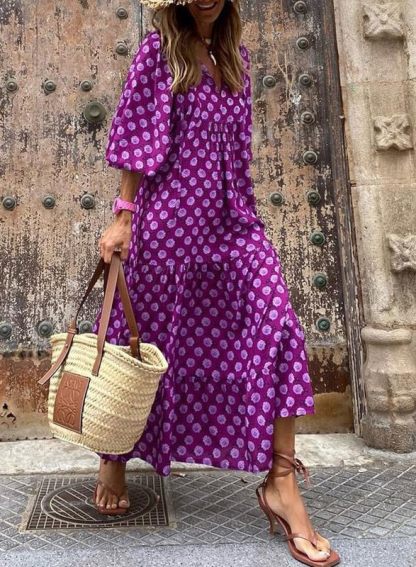 Women's Boho Puff Sleeve Maxi Dress (Buy 2 Free Shipping)