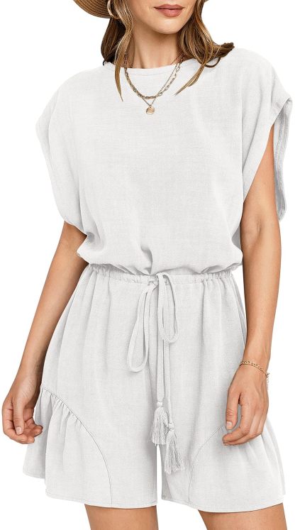 Women's Summer Casual Linen Romper with Drawstring