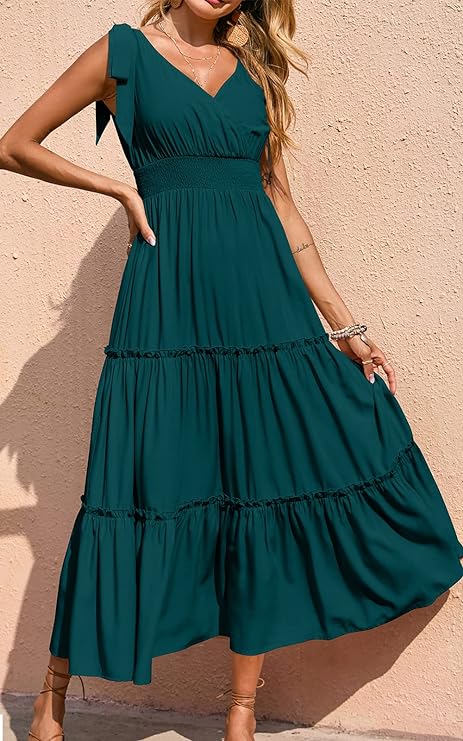 New🔥Women's Cross Neck Summer Sleeveless Tiered Maxi Dress💝-hivebabe.com