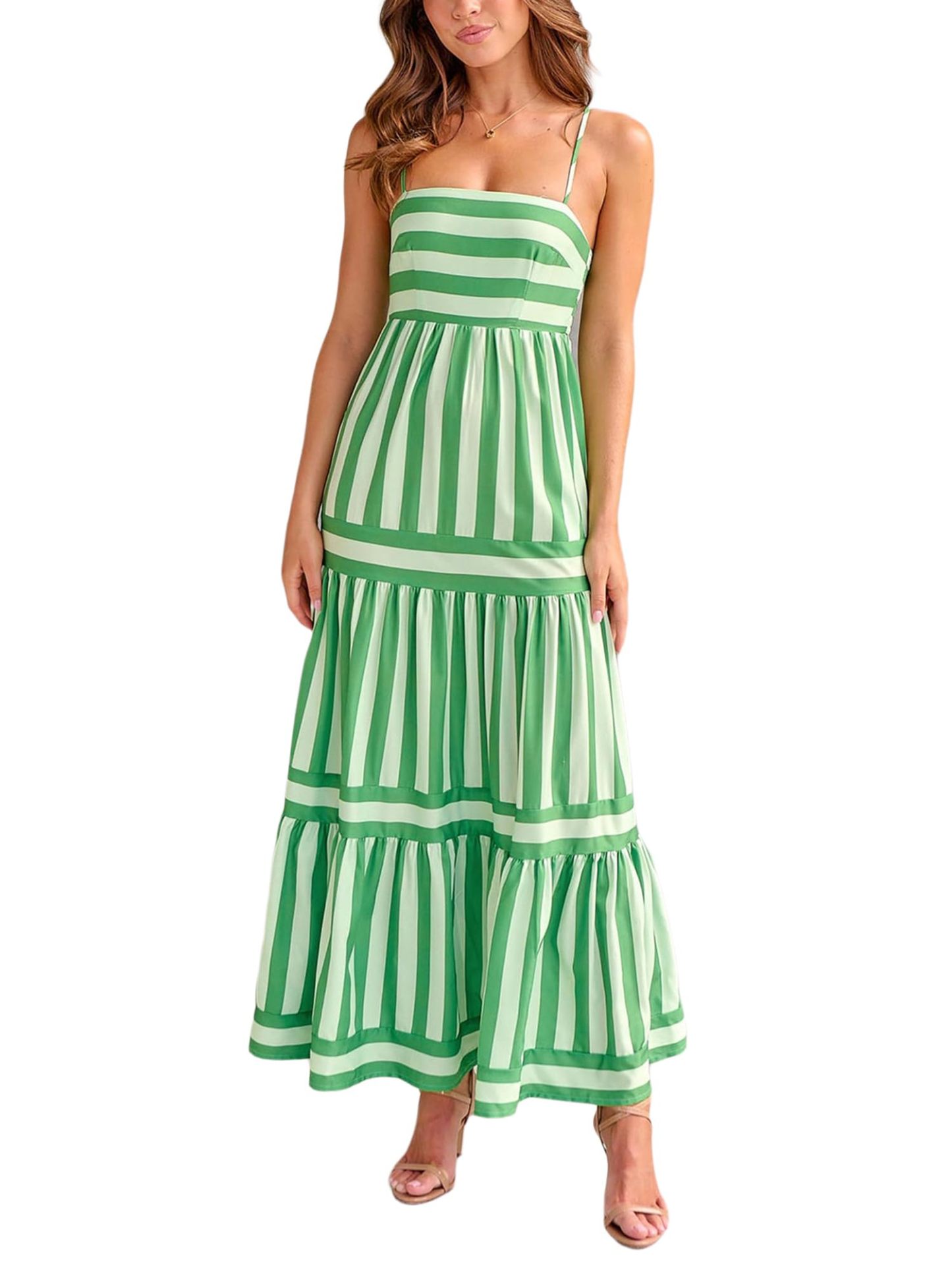 Women Striped Backless Long Flowy Dress -hivebabe.com