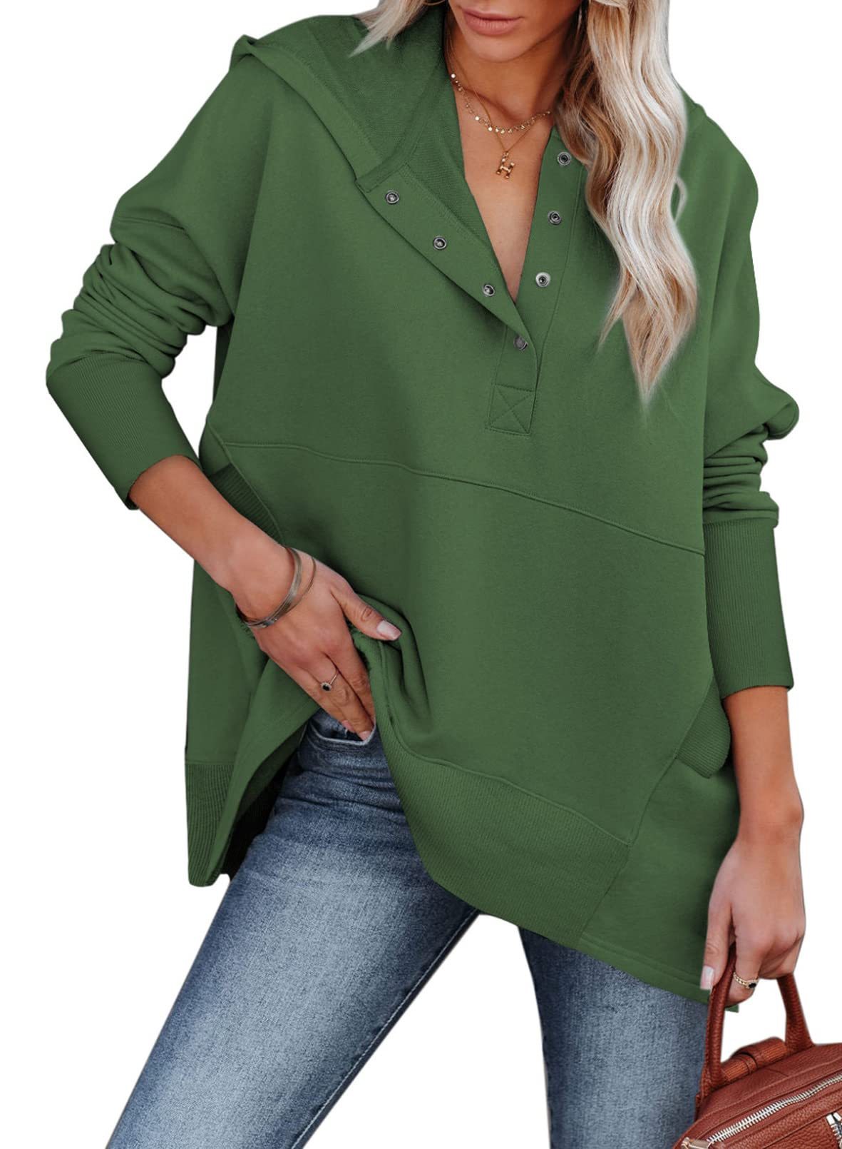 Oversized Sweatshirt Long Sleeve V Neck Pullover Hoodies✨Buy 2 Free Shipping