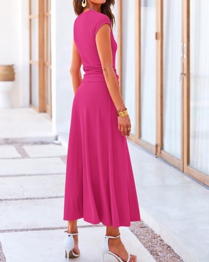 Casual Cropped Top Elastic Waist Swing Midi Skirts Set
