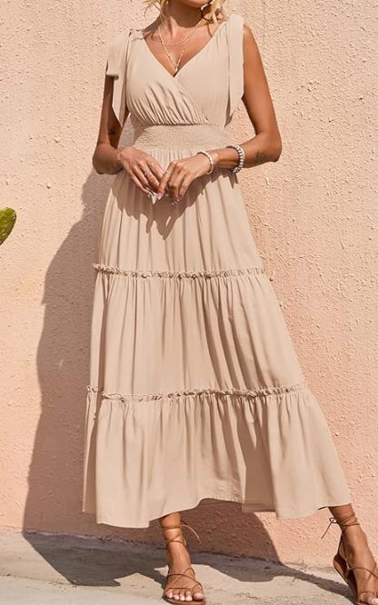 New🔥Women's Cross Neck Summer Sleeveless Tiered Maxi Dress💝-hivebabe.com