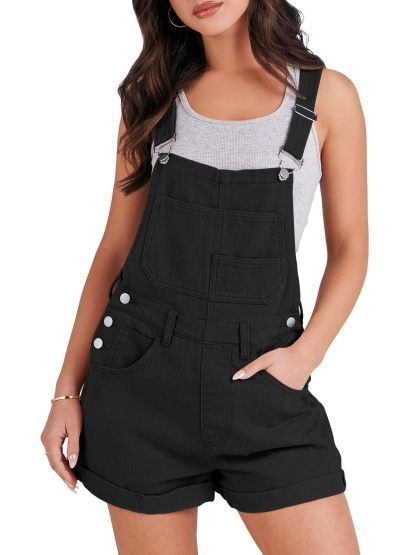 Womens Loose Fit Adjustable Strap Jean Bibs Jumpsuit