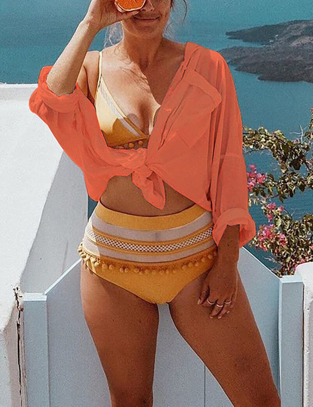 Women Long Sleeve Beach Shirt Blouses Bathing Suit Cover Up
