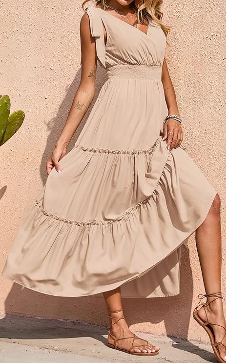 New🔥Women's Cross Neck Summer Sleeveless Tiered Maxi Dress💝-hivebabe.com
