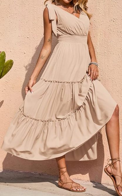New🔥Women's Cross Neck Summer Sleeveless Tiered Maxi Dress💝-hivebabe.com