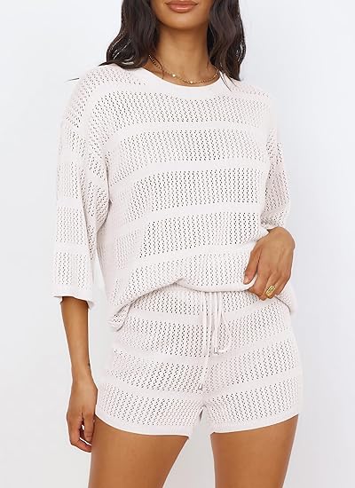 Women's Summer 2 Piece Swimsuit Coverup Hollow Out Knit-hivebabe.com