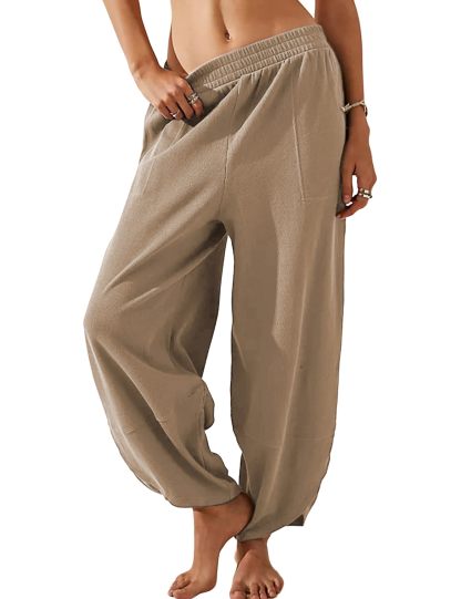 Womens Casual Elastic Waisted  Baggy Wide Leg Pants