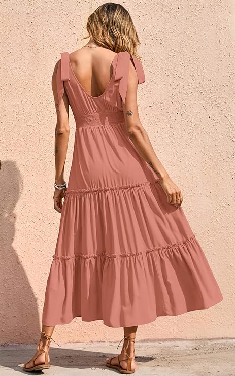 New🔥Women's Cross Neck Summer Sleeveless Tiered Maxi Dress💝-hivebabe.com