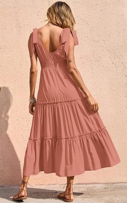 New🔥Women's Cross Neck Summer Sleeveless Tiered Maxi Dress💝-hivebabe.com
