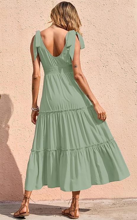 New🔥Women's Cross Neck Summer Sleeveless Tiered Maxi Dress💝-hivebabe.com