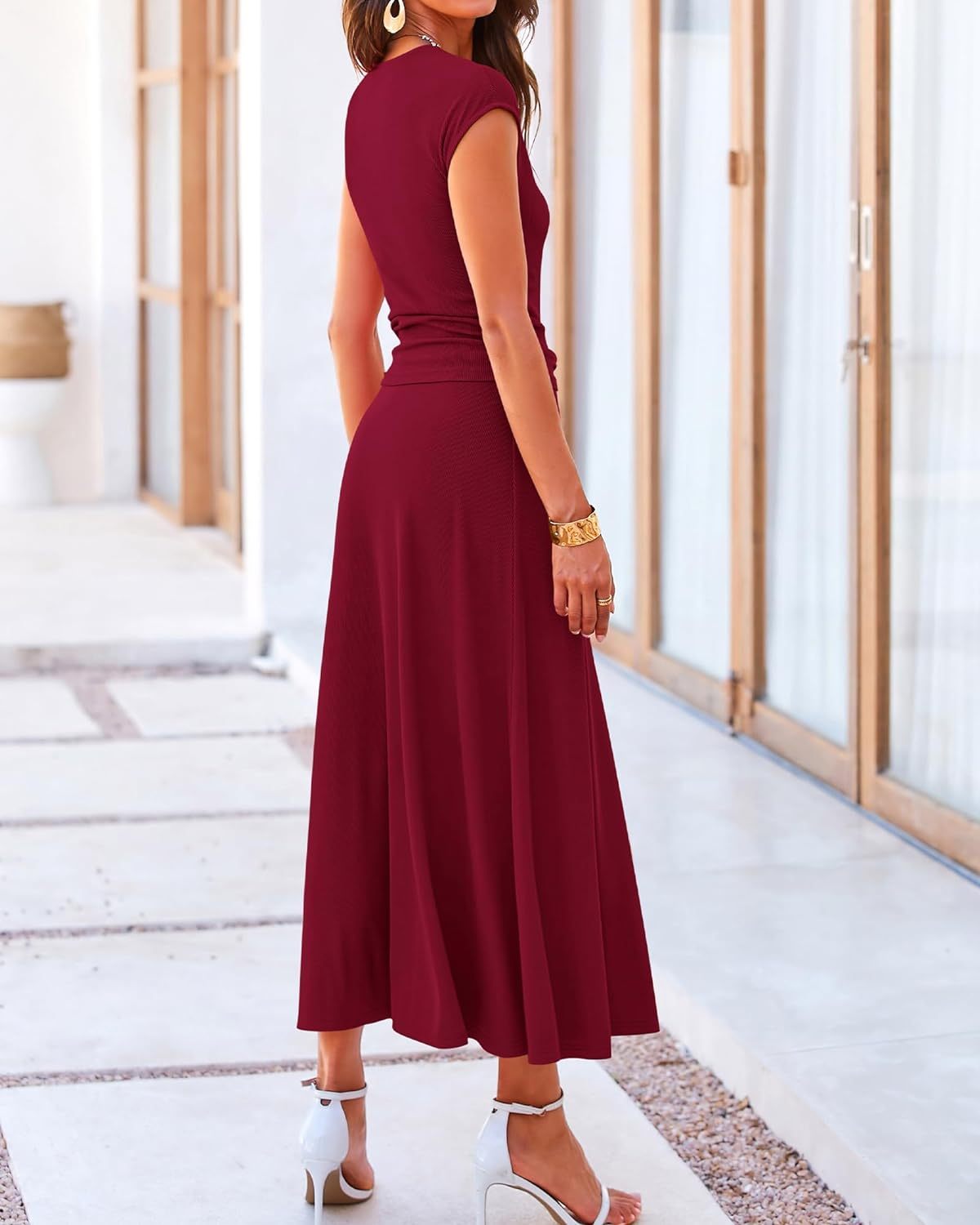 Casual Cropped Top Elastic Waist Swing Midi Skirts Set