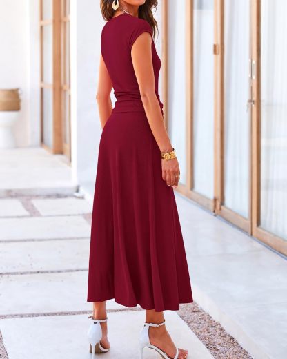 Casual Cropped Top Elastic Waist Swing Midi Skirts Set