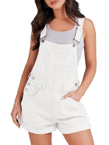Womens Loose Fit Adjustable Strap Jean Bibs Jumpsuit