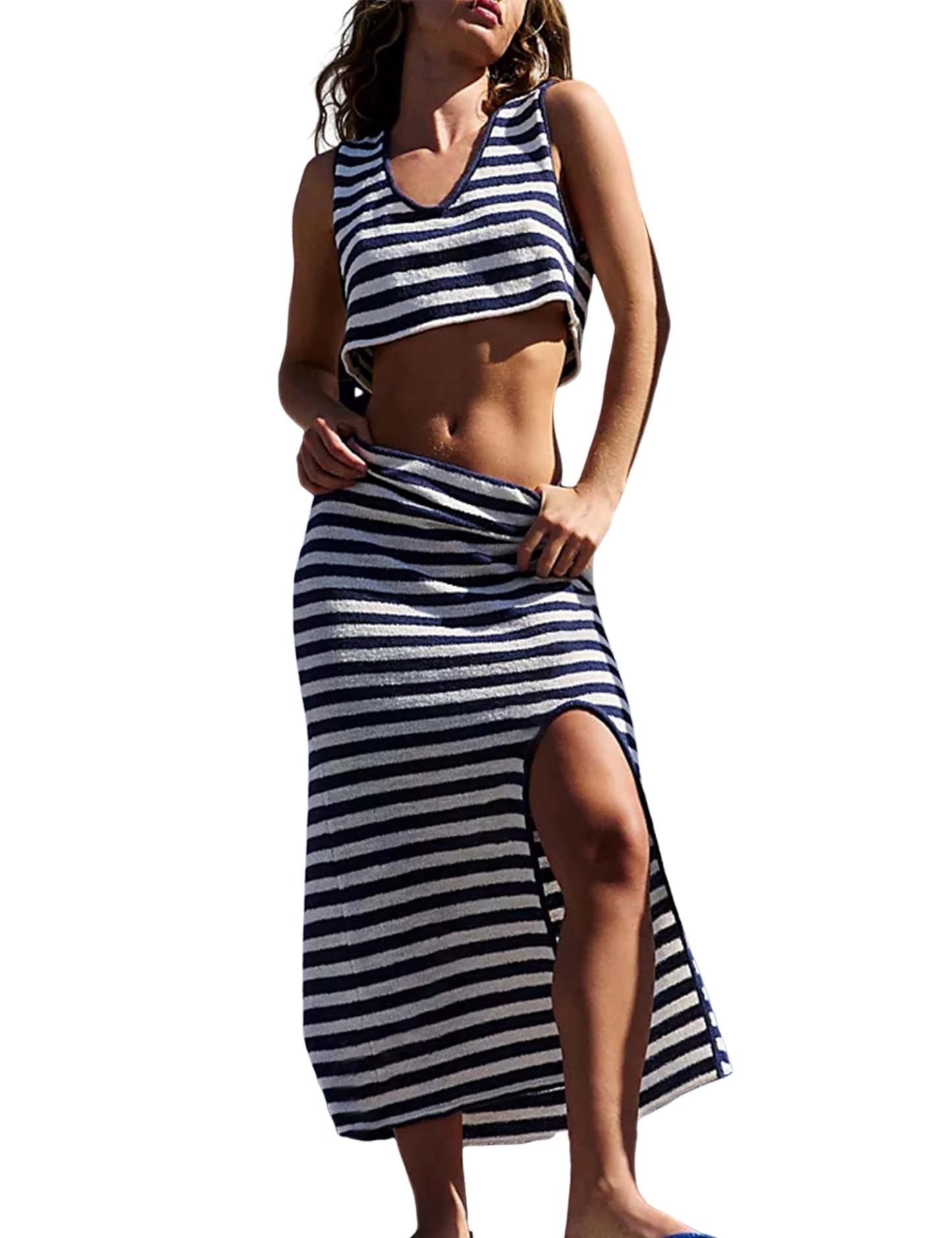 2024 Sweater Stripe Knit Sleeveless Vest Two Piece Set✨Buy 2 Free Shipping