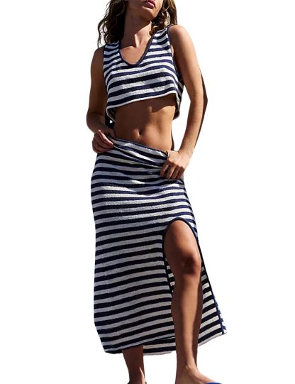 2024 Sweater Stripe Knit Sleeveless Vest Two Piece Set✨Buy 2 Free Shipping
