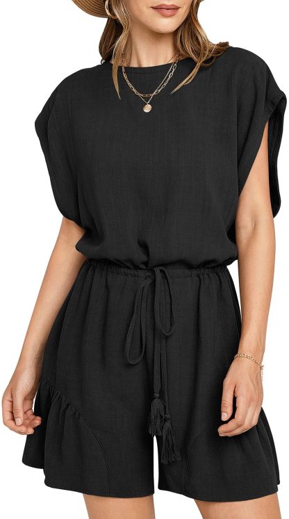 Women's Summer Casual Linen Romper with Drawstring