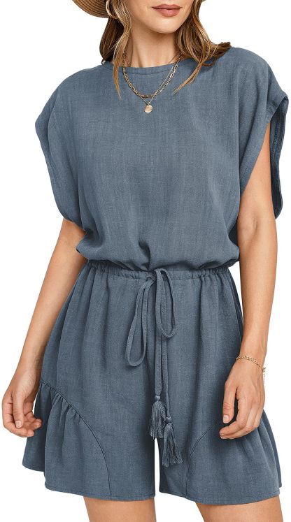 Women's Summer Casual Linen Romper with Drawstring