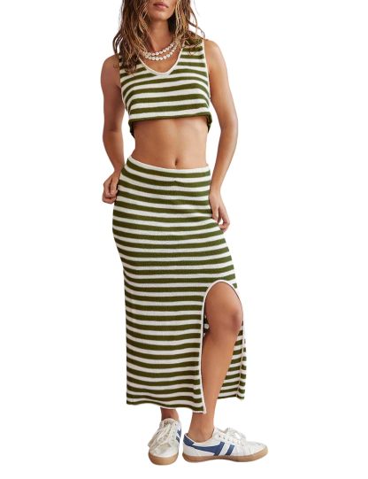 2024 Sweater Stripe Knit Sleeveless Vest Two Piece Set✨Buy 2 Free Shipping