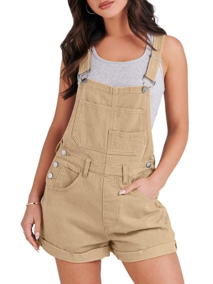 Womens Loose Fit Adjustable Strap Jean Bibs Jumpsuit